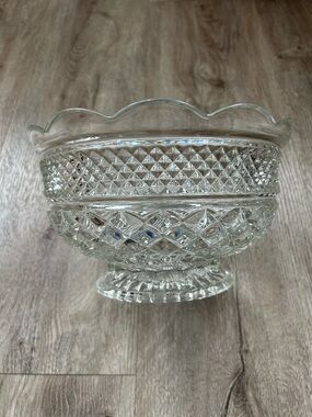 Anchor Hocking Clear Large Pressed Glass Pedestal Bowl